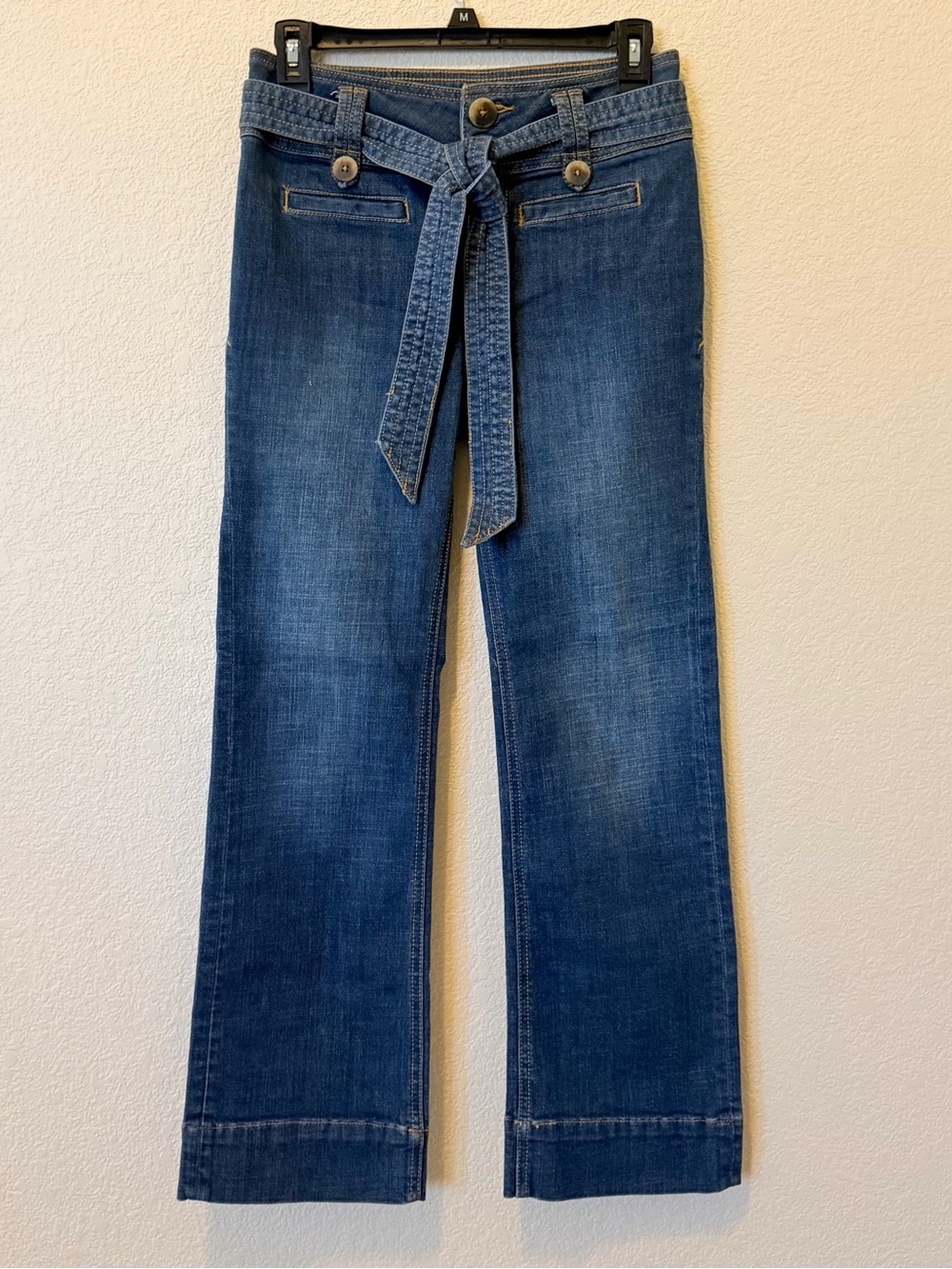 Pilcro and the Letterpress Dark Blue Straight-Leg Jeans with Self Tie